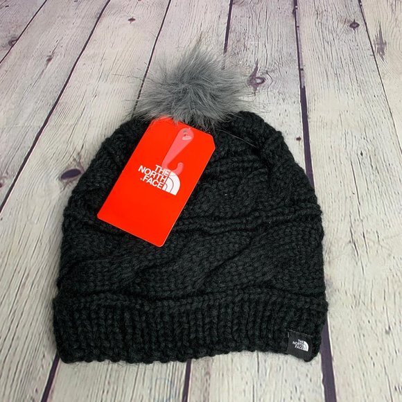 north face triple cable fur pom